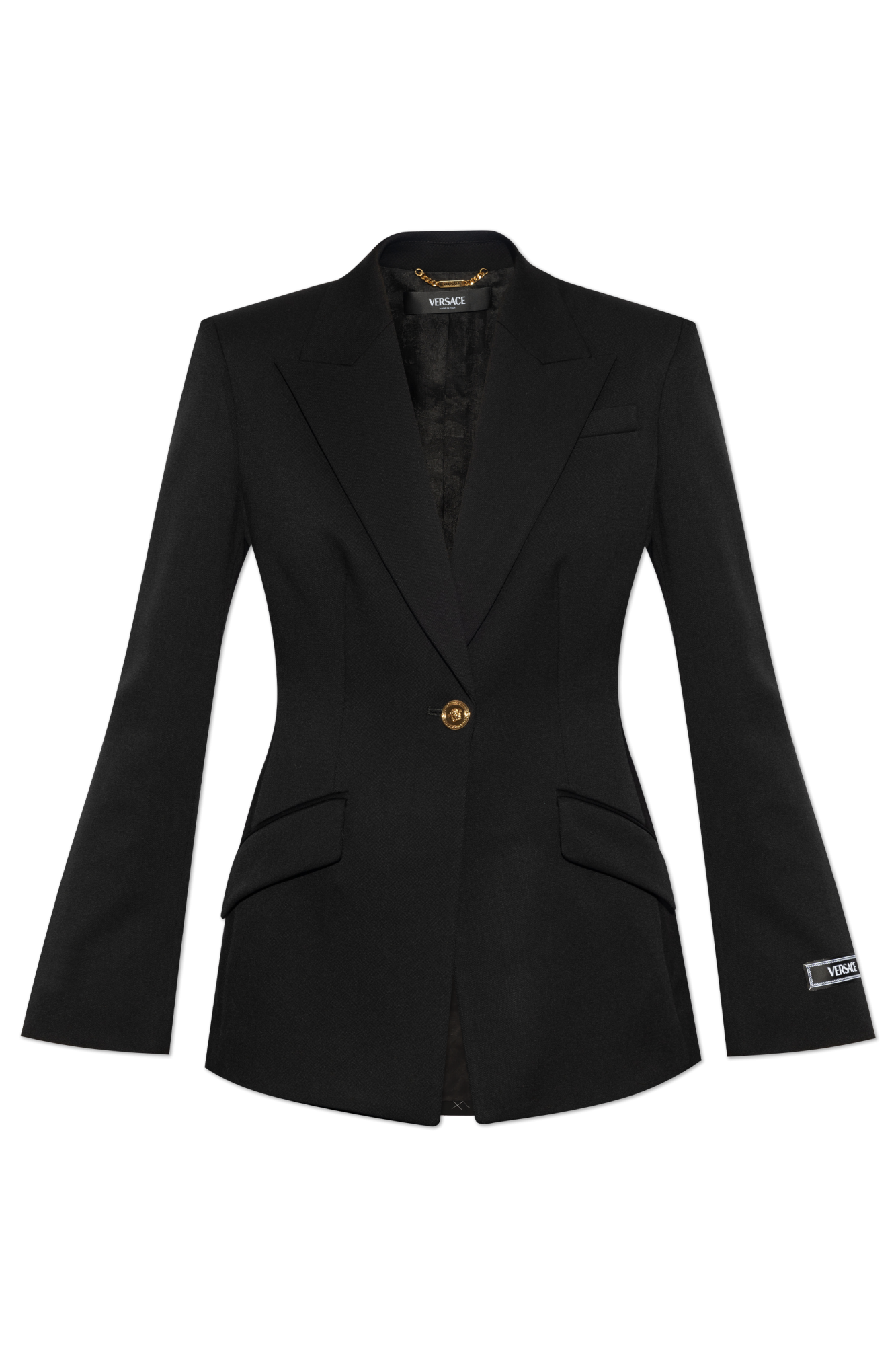 ジャケット VERSACE SS24 BLAZER MONOPETTO (1012080 1A067501B000) Wool-Blend Single-Breasted Boxy Blazer Black | VERSACE